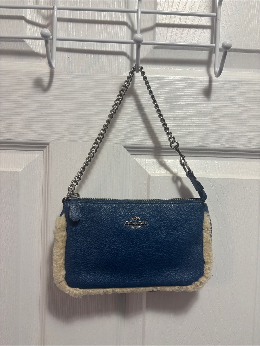 Coach Nolita 19 Shearling Blue Pebble Leather  Chain Shoulder Bag/ Wristlet